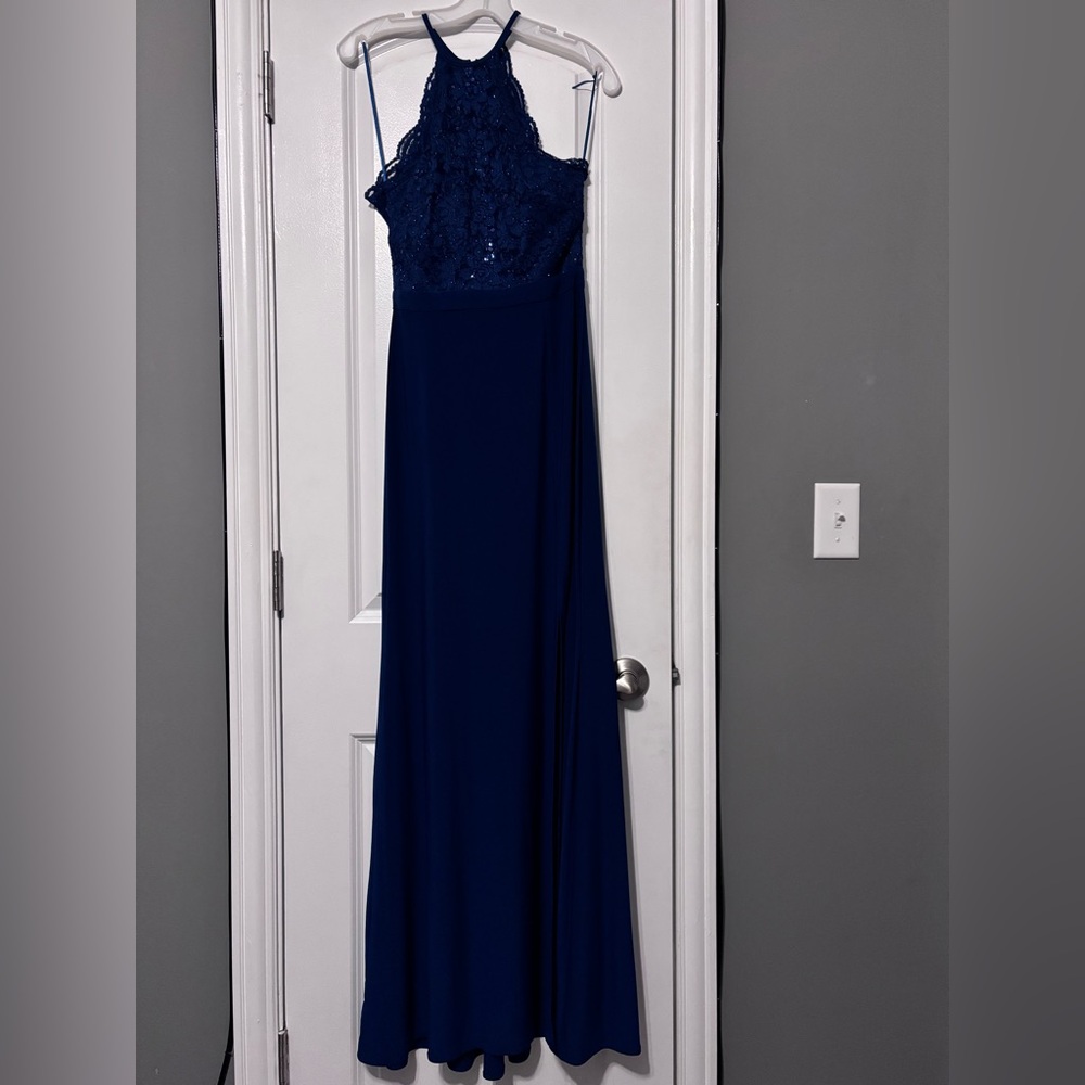Morgan & Co Blue Sequin Halter Gown Prom Formal Dress Y2K Glam Size 3 - Picture 3 of 9